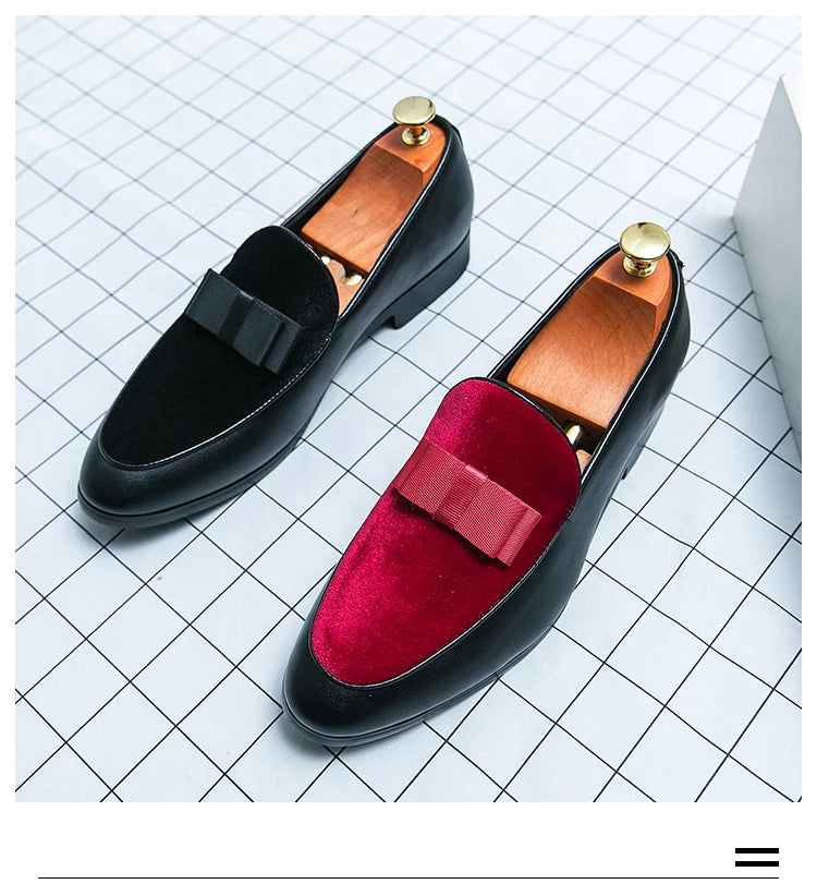 Fashion Wedding Shoes For Men Dress Casual Business Leather Shoes Male Classic Formal Bow Office Social Party Shoes Man Loafers