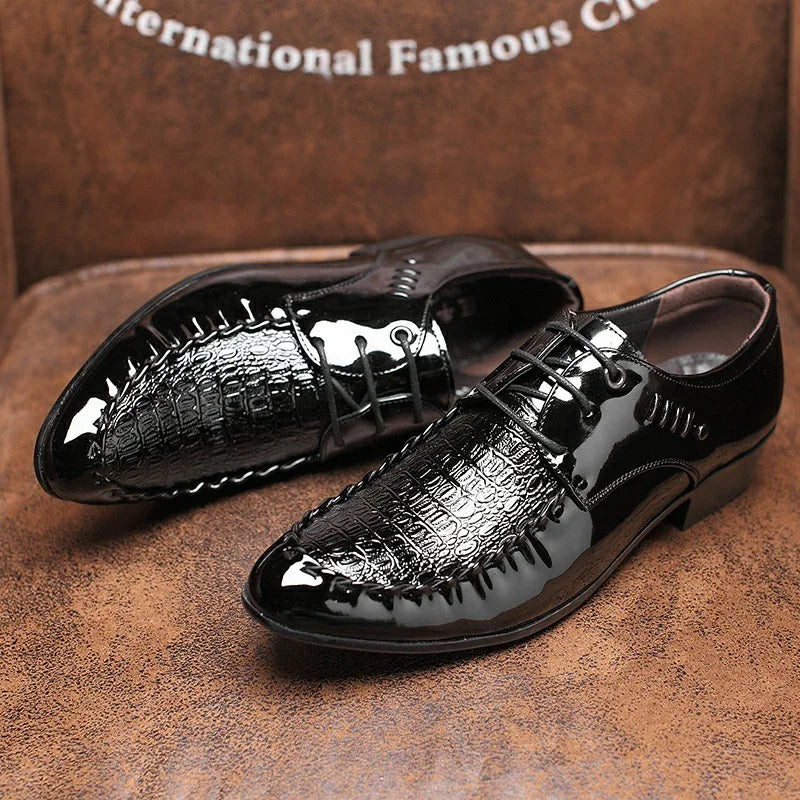 Men's  Dress Leather Shoes Lace-Up Wedding Party Shoes Mens Business Office Oxfords Flats Plus Size Men Fashion