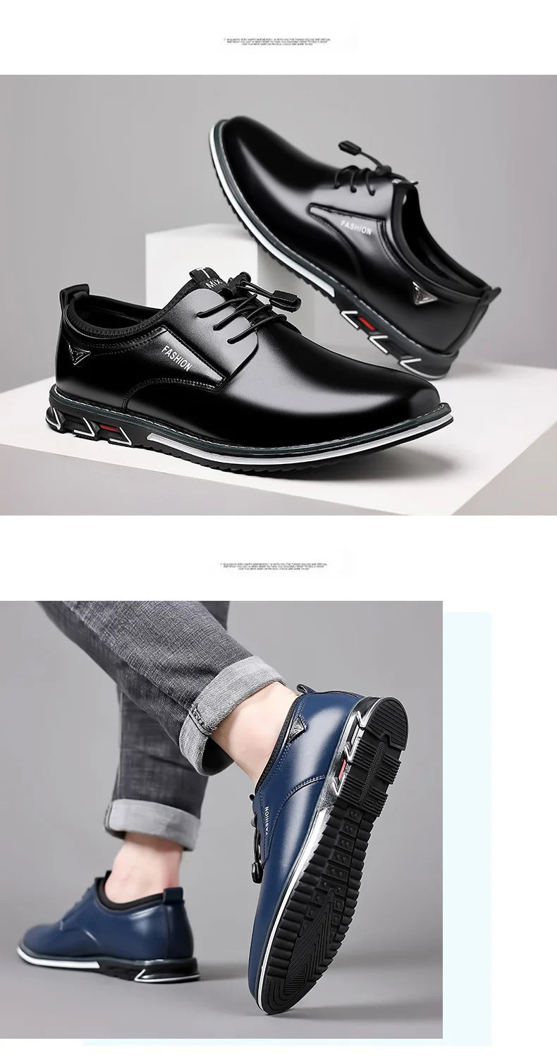 New Business Casual Shoes for Men Lace Up Formal Shoes for Male Black Leather Oxfords Plus Size Wedding Party Office Dress Shoes