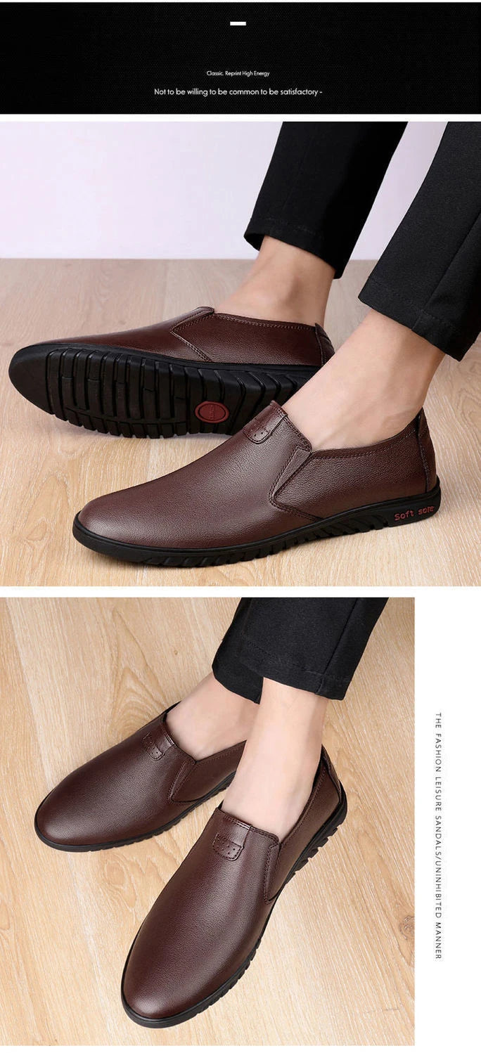 Men's Casual Business Leather Shoes Fashion Soft Bottom Oxfords Male Wedding Party Office Business Shoes Slip-on Outdoor Flats