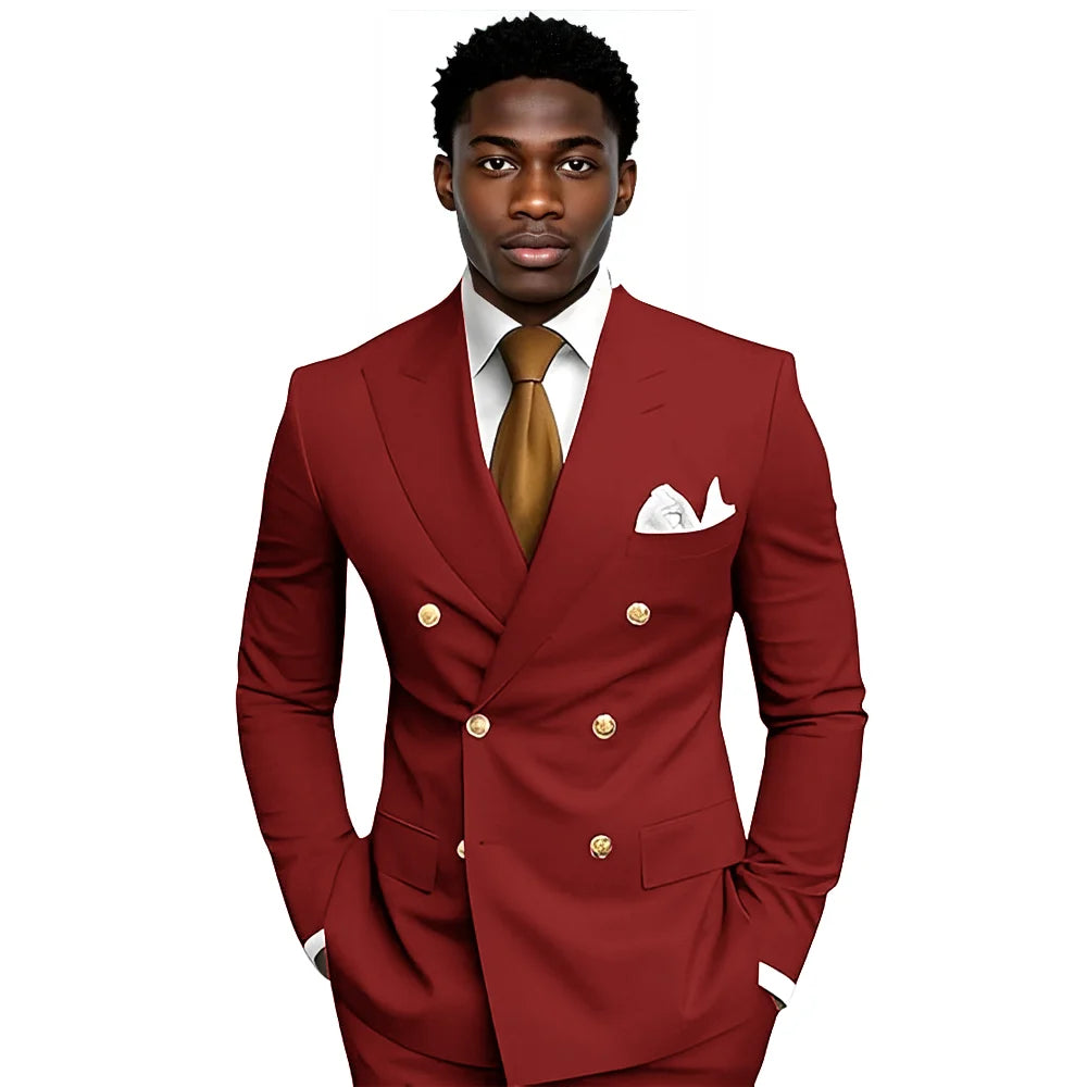 Business Men's Suit 2-piece Double-breasted Blazer Pants Wedding Groom's Tuxedo Gentleman's Evening Dress Tailor-made Mens Suits