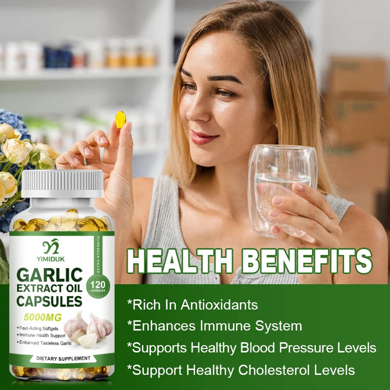 Buy 1 Get 1 Free! Garlic Extract Oil Capsules, Support Immune Boost, Heart Health & Detox, Aids Digestion & Circulation, Non-GMO