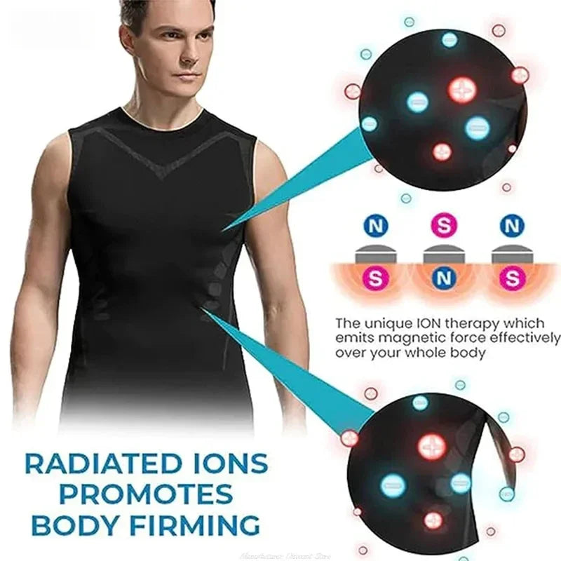 Men's Compression Shirt Tummy Control Muscle Support Quick-Dry Ice Silk Workout Vest Slimming Body Shaper Tank Top Gym Running