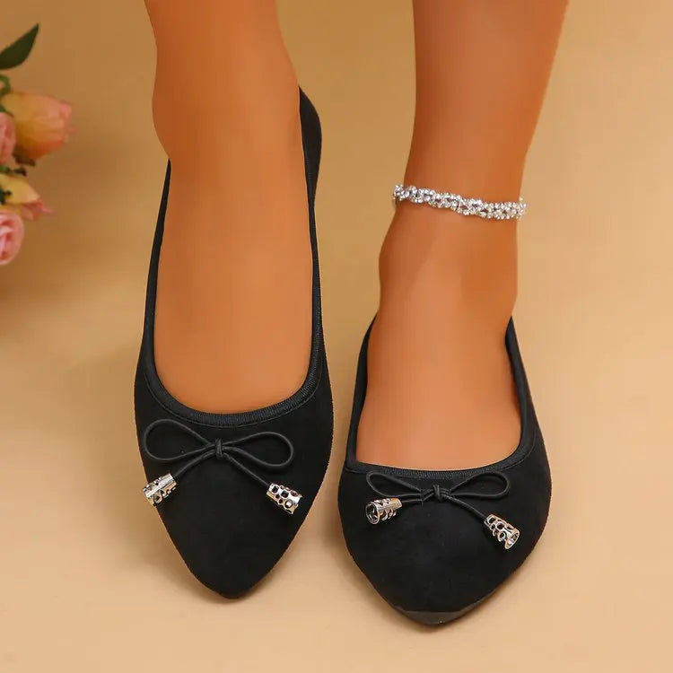 Women's Elegant Pointed Toe Ballet Flats with Bowknot Decor Slip-On Dress Shoes for Office Wedding Party Daily Casual Footwear