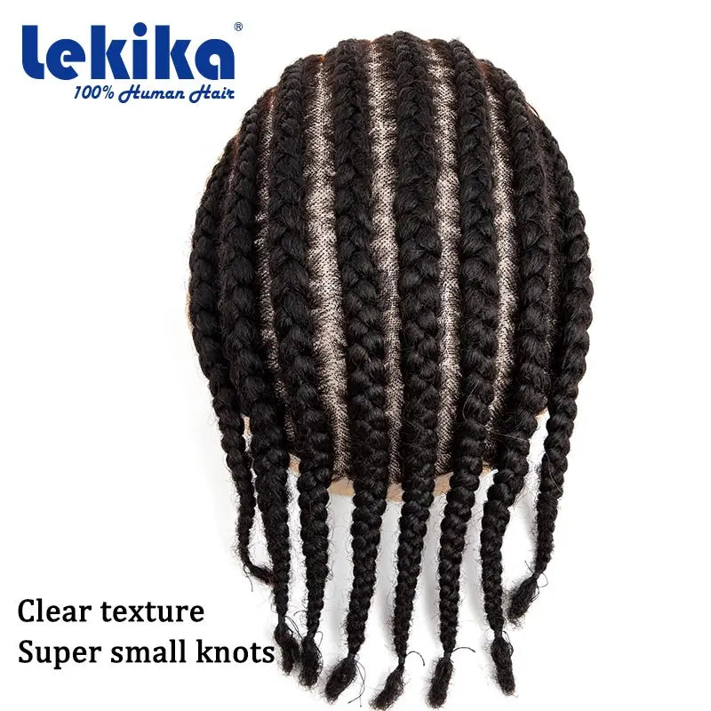 8 Cornrow Braids Hair Prosthesis For Men Durable Hair System For Man Afro 100% Human Hair Hair Prosthesis For Men Black Toupee