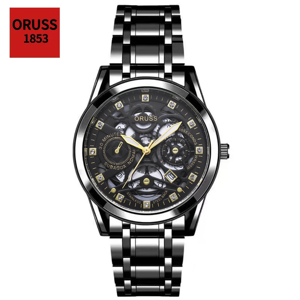 High-end personalized watches; fashionable stainless steel straps; durable and waterproof; hollow gear style; cool and trendy.