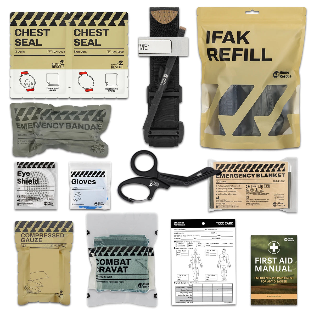 Rhino Rescue Trauma Kit,Combat Survival Gear Medical Kit,Tactical for Emergency First Aid, IFAK Refill Supplies