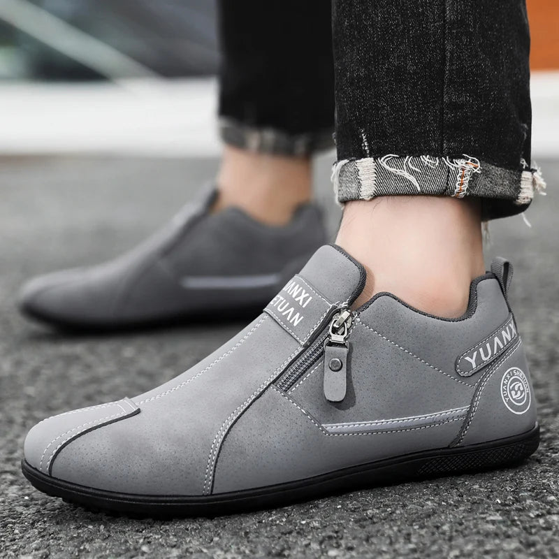 Mens Walking Shoes 2025 New Suede Leather Fashion Zipper Outdoor Hiking Shoes Anti Slip Wear-resistant Casual Sneakers for Men