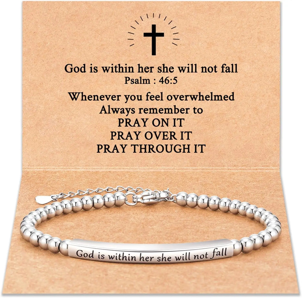 Religious Gift for Her God is Within Her She Will Not Fall Bible Verse Bracelet Gift for Her