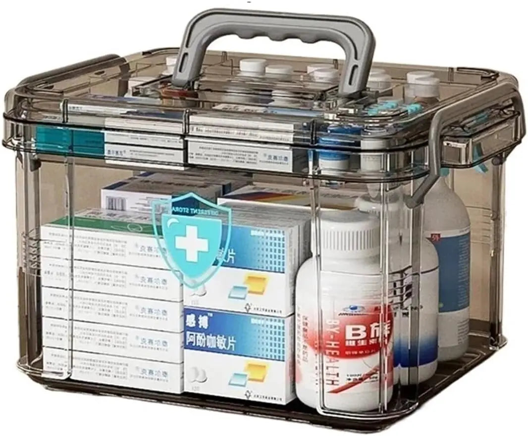Clear Medicine Organizer Storage Box with Tray, Plastic First Aid Box Empty, Thickened Medicine Container Chest, Medicine Caddy