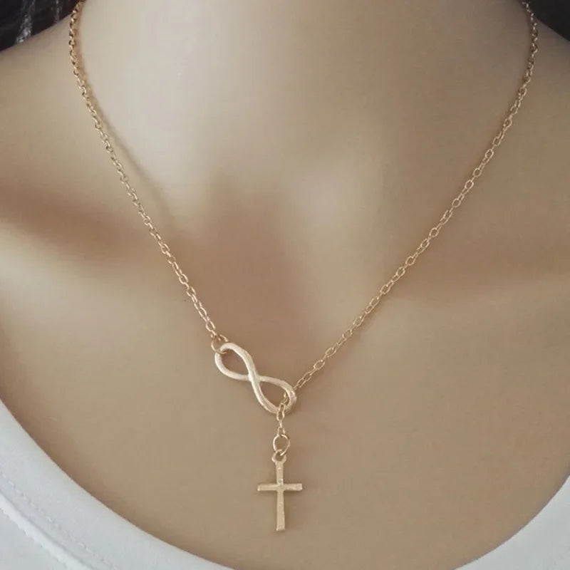 New Cross Pendant Necklaces for Women Dainty Gold Silver Color Plated Easter Waterproof Necklace Simple Christian Faith Jewelry