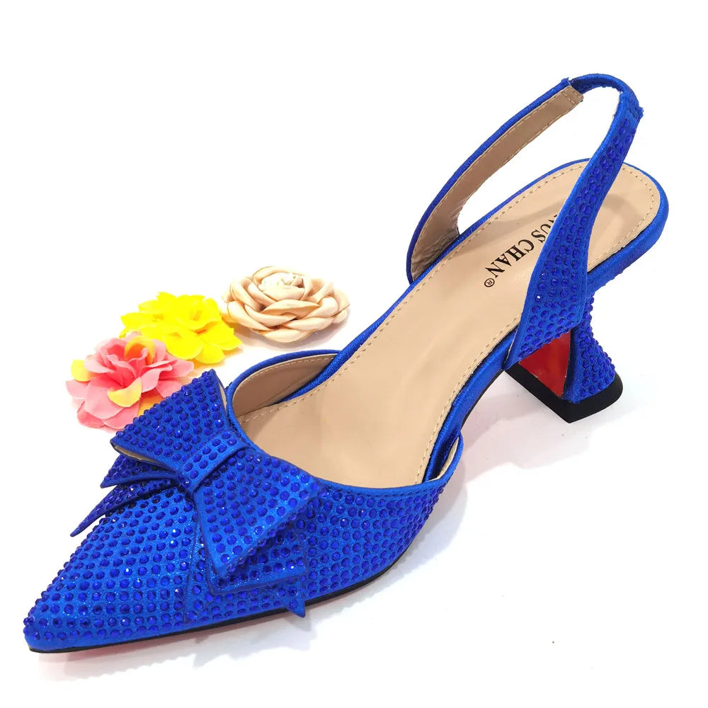 2022 Fashion Womens Dress Shoes Open Toe Ladies Sandals with Heels Latest African Women Wedding Shoes Decorated with Rhinestone