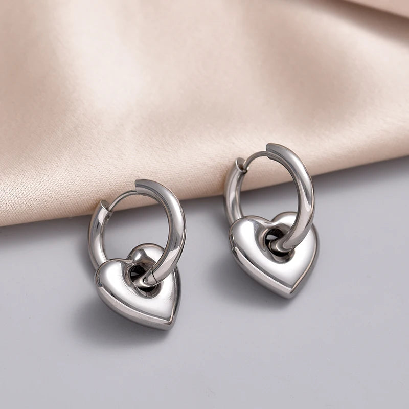 Stainless Steel Round Star Moon Heart Pendant Hoop Earrings for Women Fashion Classic Y2K Jewelry Gold Silver Color Earring