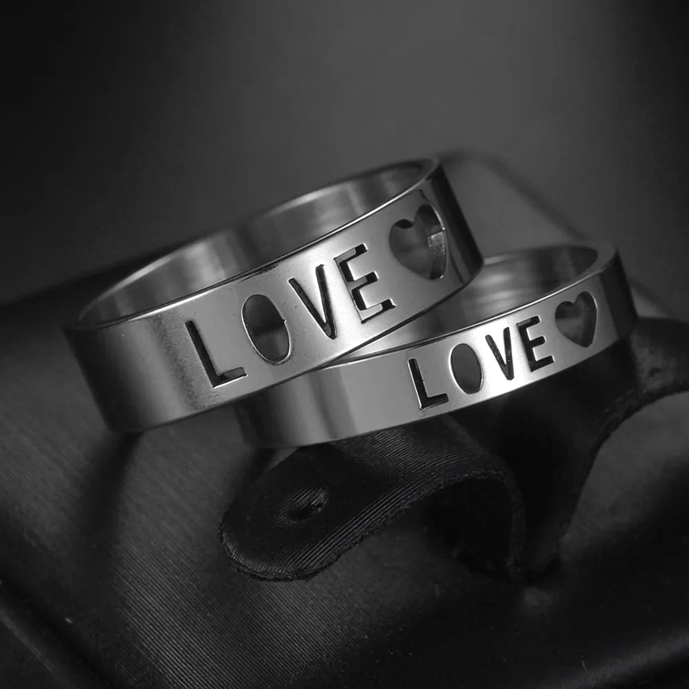Couple Rings - Women Exquisite Rhinestones Zirconia Rings Set Simple Stainless Steel Men Ring Fashion Jewelry For Lover Gifts