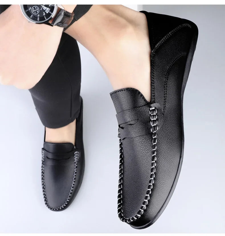 Summer new men's casual leather shoes spot 2024 cross-border large size trend fashion soft bean shoes low-top men's shoes