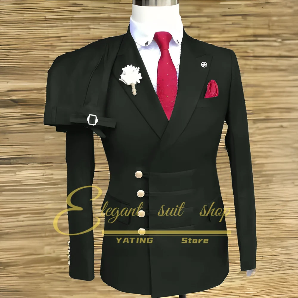 Formal Wedding Men Suits 2 Piece Jacket Pants Sets Double Breasted Male Clothing Costume