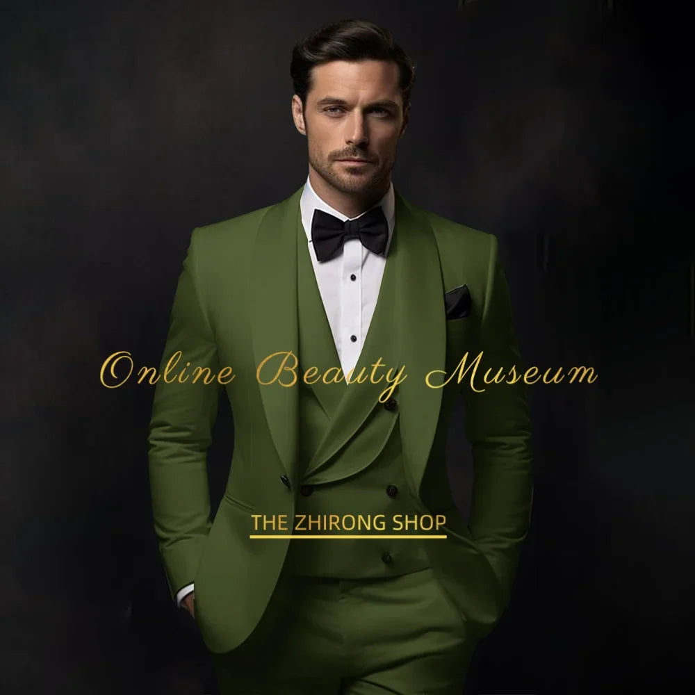 Elegant Ivory Tuxedo Suit for Men 3 piece set Jacket Vest Pants Classic Attire for Wedding Dating Host Prom Ball Party Dress