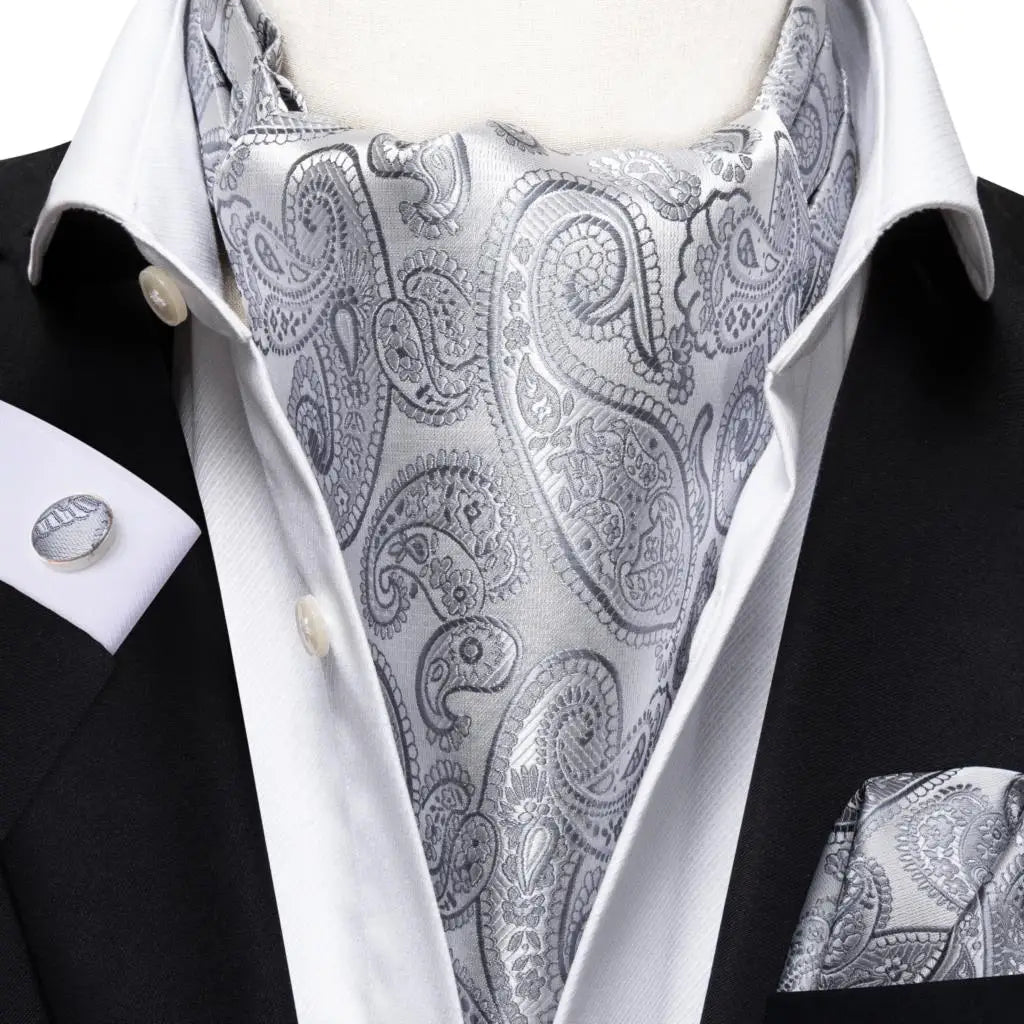 Hi-Tie Mens Ascot Black Pink Blue Red Gold Green Purple White Cravat Tie Hanky Cufflinks for Male Wedding Business Prom