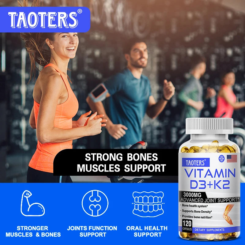 Vitamin D3+K2 Capsules - Helps Regulate Calcium Metabolism and Supports Teeth, Bones, Heart Health, Joint Health, and Immunity