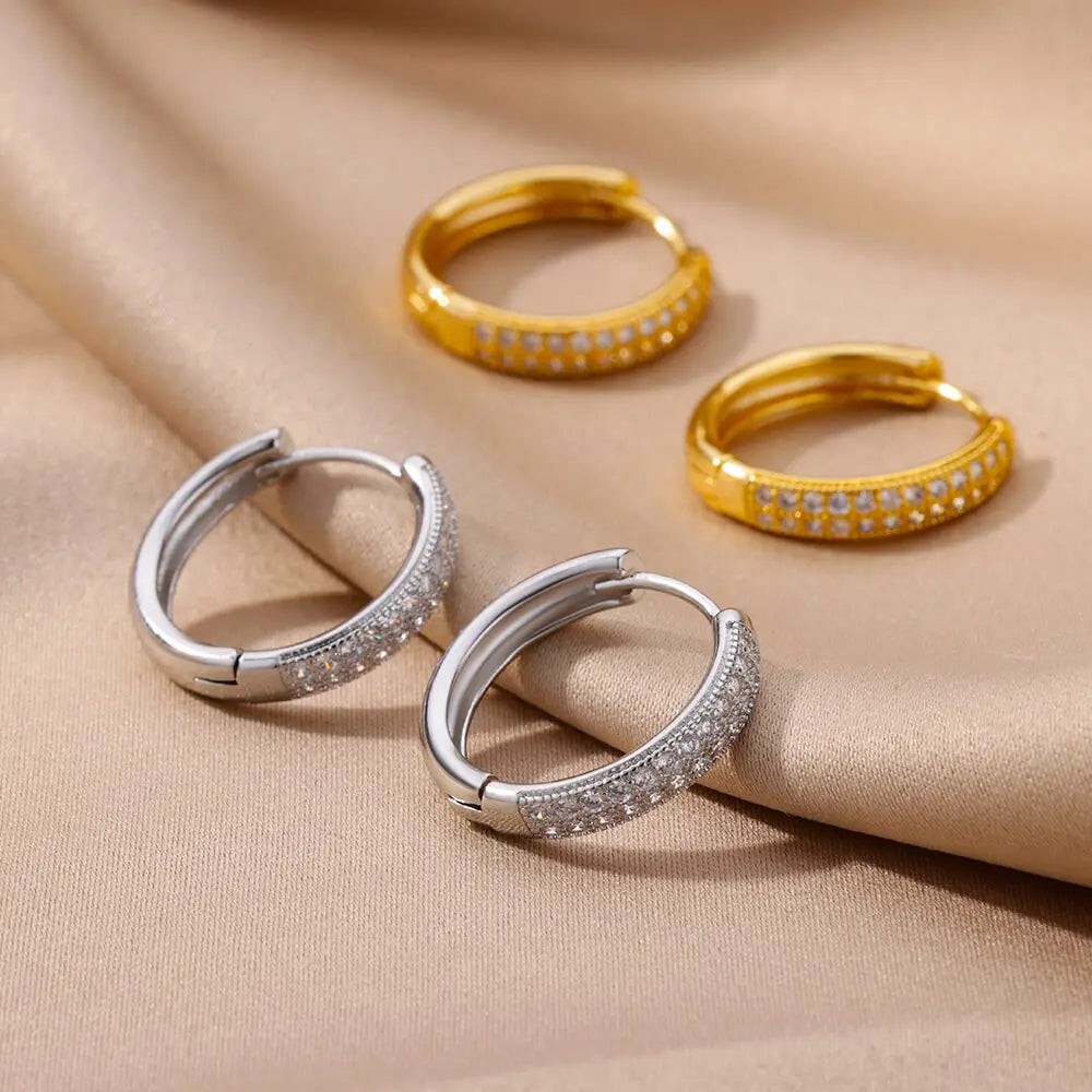 Cubic Zircon Hoop Earrings for Women Luxury Gold Color Stainless Steel Earrings 2026 Trend Piercing Aesthetic Ear Jewelry aretes