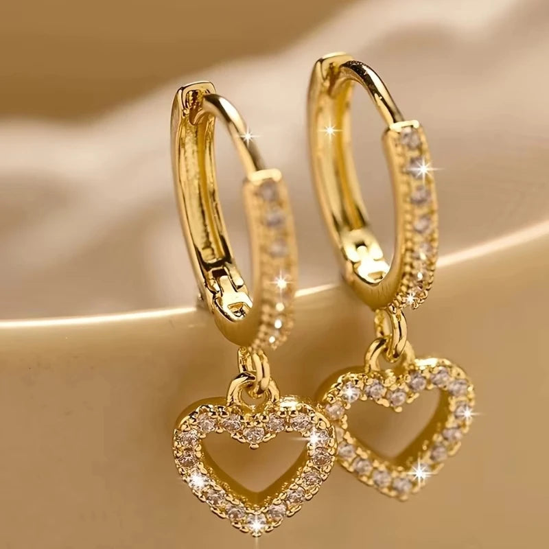 Europe and The United States Fashion Trend Love Drop Earrings Ladies Luxury Shining Inlaid Zirconia Wedding Jewelry