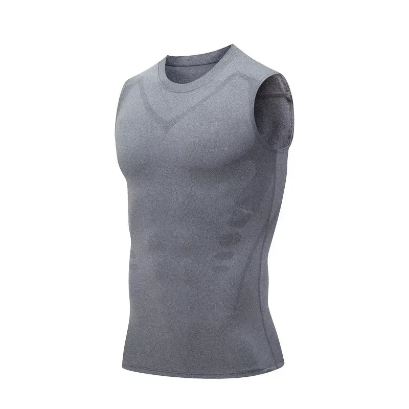 Men's Compression Shirt Tummy Control Muscle Support Quick-Dry Ice Silk Workout Vest Slimming Body Shaper Tank Top Gym Running
