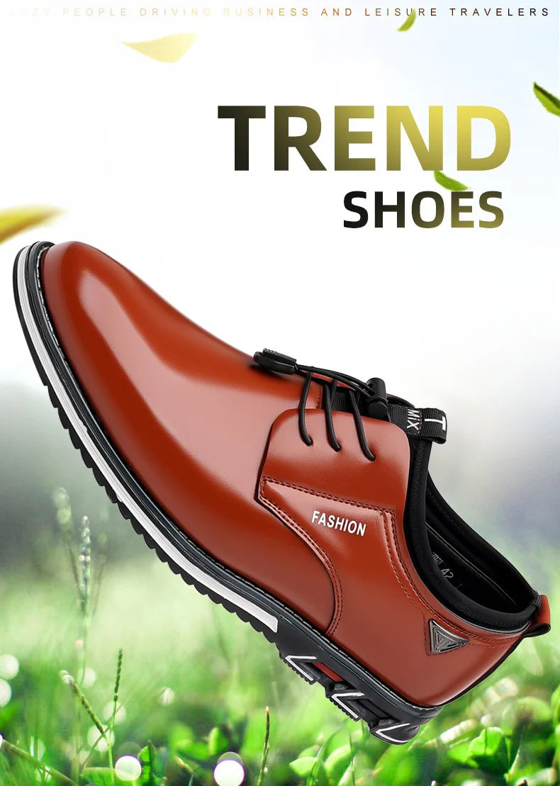 New Business Casual Shoes for Men Lace Up Formal Shoes for Male Black Leather Oxfords Plus Size Wedding Party Office Dress Shoes