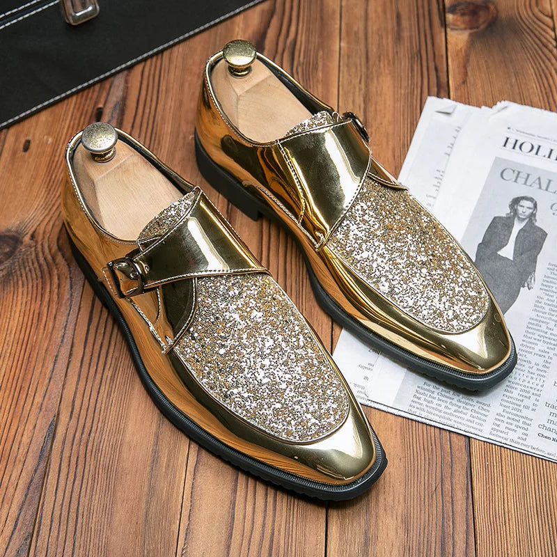 Luxury Men's Leather Shoes High Quality Gold Dress Shoes for Men Italian Brand Oxford Shoes Fashion Big Size Party Wedding Shoe