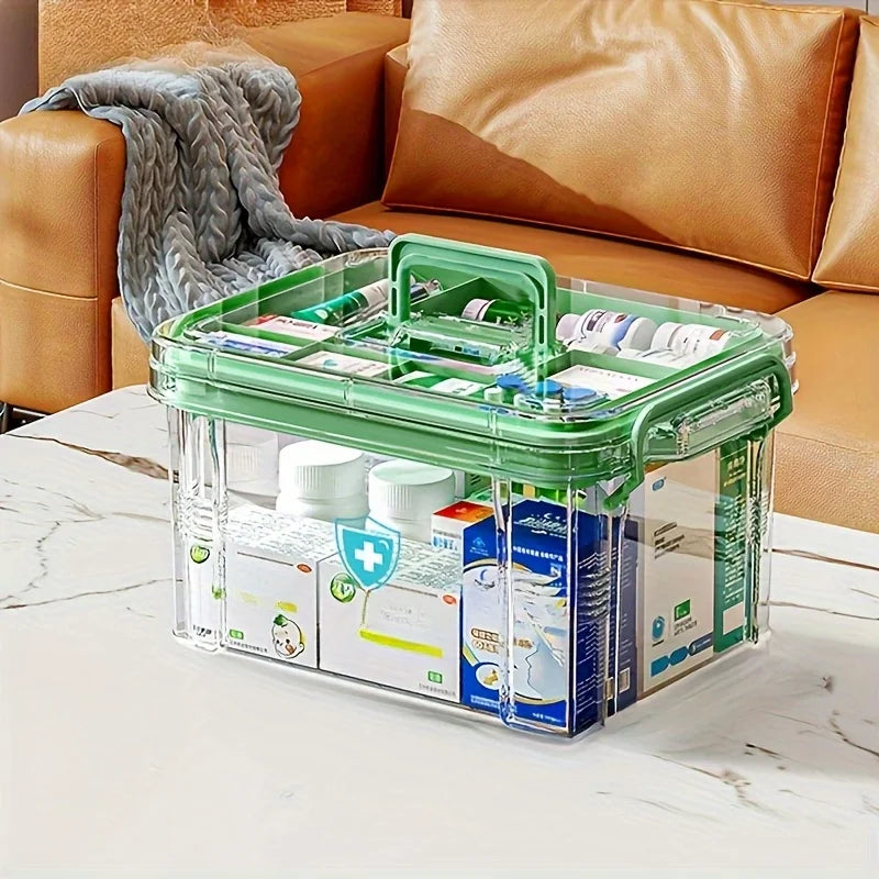 1pc Waterproof Medicine Organizer Box, PVC Storage with Double Layer & Stackable Design, for Pills, Vitamins, First Aid