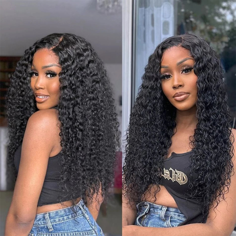 Long Kinky Curly Human Hair Bundles with Closure Frontal Peruvian Hair Bundles with Closure Remy 100% Human Hair Extensions