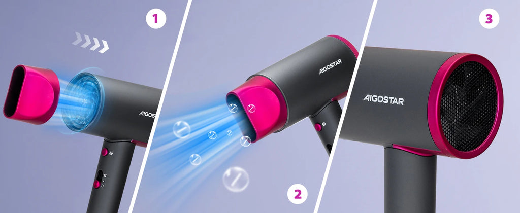 Aigostar Professional Hair Dryer, 2200W Hair Dryer, Negative Ion Technology, 2 Speed, 2 Heat and Cold Air Settings, Lightweight