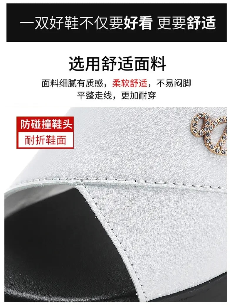 Women shoes Summer Fashion  leather Leisure shoes women platform wedges Fish Mouth Sandal Thick Bottom Slippers