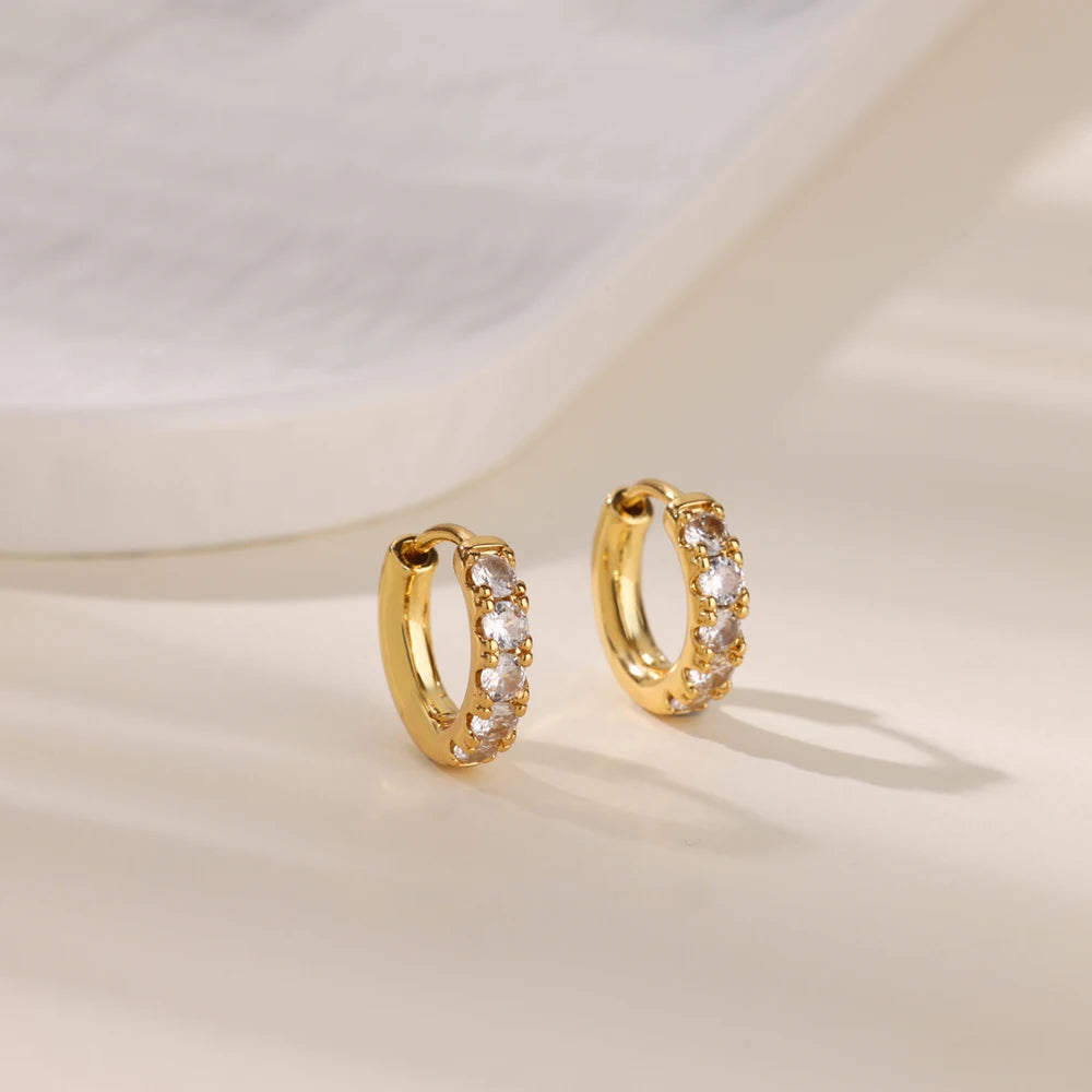 Cubic Zirconia Hoop Earrings For Women Luxury Crystal Zircon Gold Color Stainless Steel Earring Jewelry Wedding Party Gift
