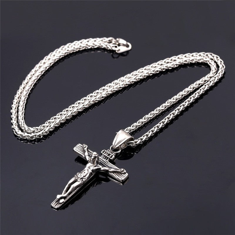 Religious Jesus Cross Necklace for Men Fashion Gold Color Cross Pendent with Chain Necklace Jewelry Gifts for Men Wholesale