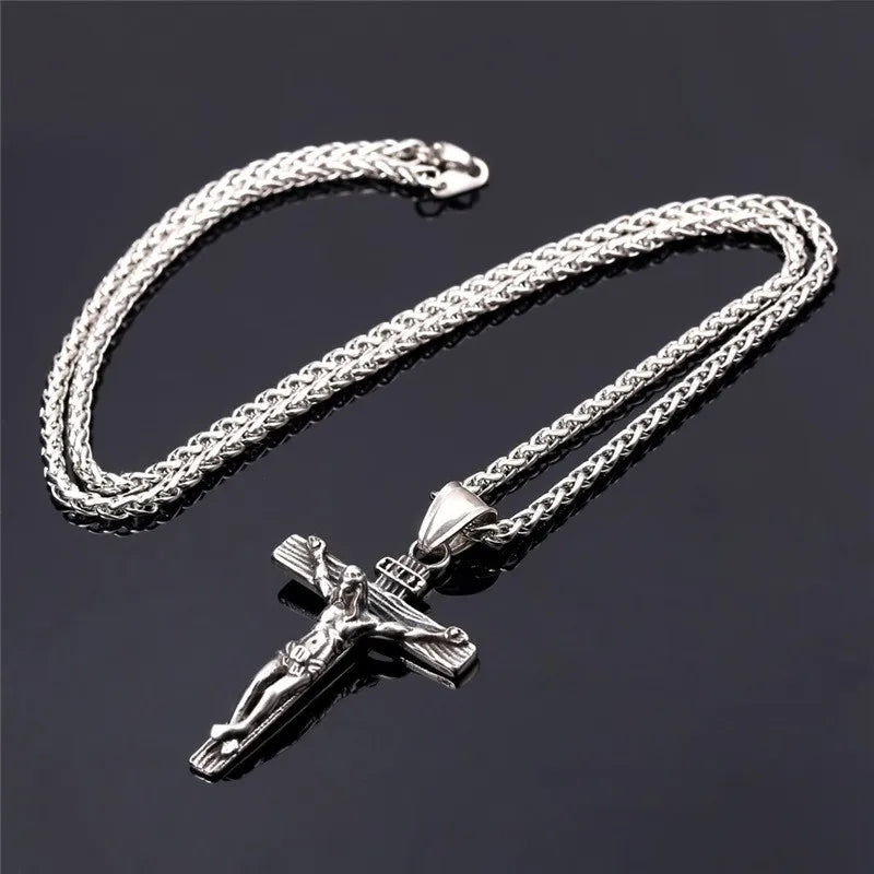 Religious Jesus Cross Necklace for Men Fashion Gold Color Cross Pendent with Chain Necklace Jewelry Gifts for Men Wholesale
