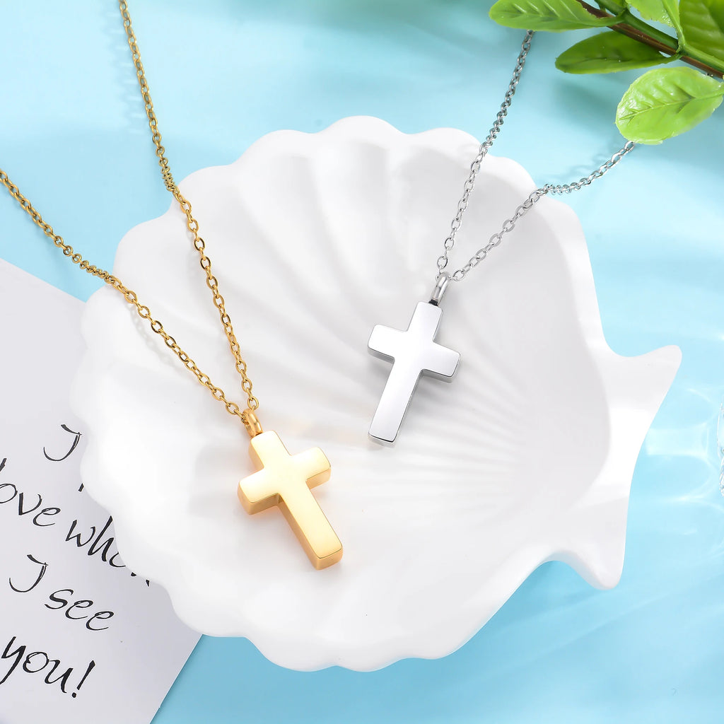 Cremation Cross Necklace for Ashes Stainless Steel Cross Urn Pendant Ashes Holder Memorial Jewelry