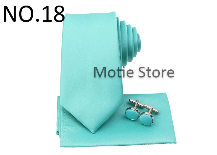 Men's Colorful Polyester Necktie Bowtie Cufflink Brooch Set Sage Green Pink Ties Business Wedding Party Shirt Accessories Gift