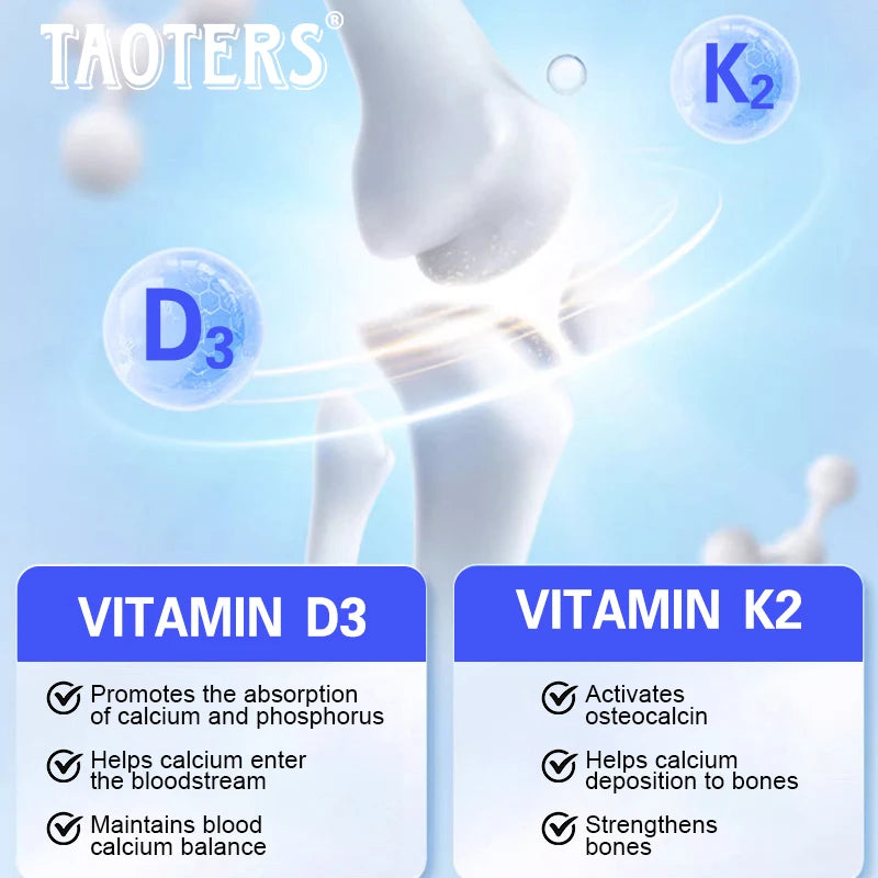 Vitamin D3+K2 Capsules - Helps Regulate Calcium Metabolism and Supports Teeth, Bones, Heart Health, Joint Health, and Immunity
