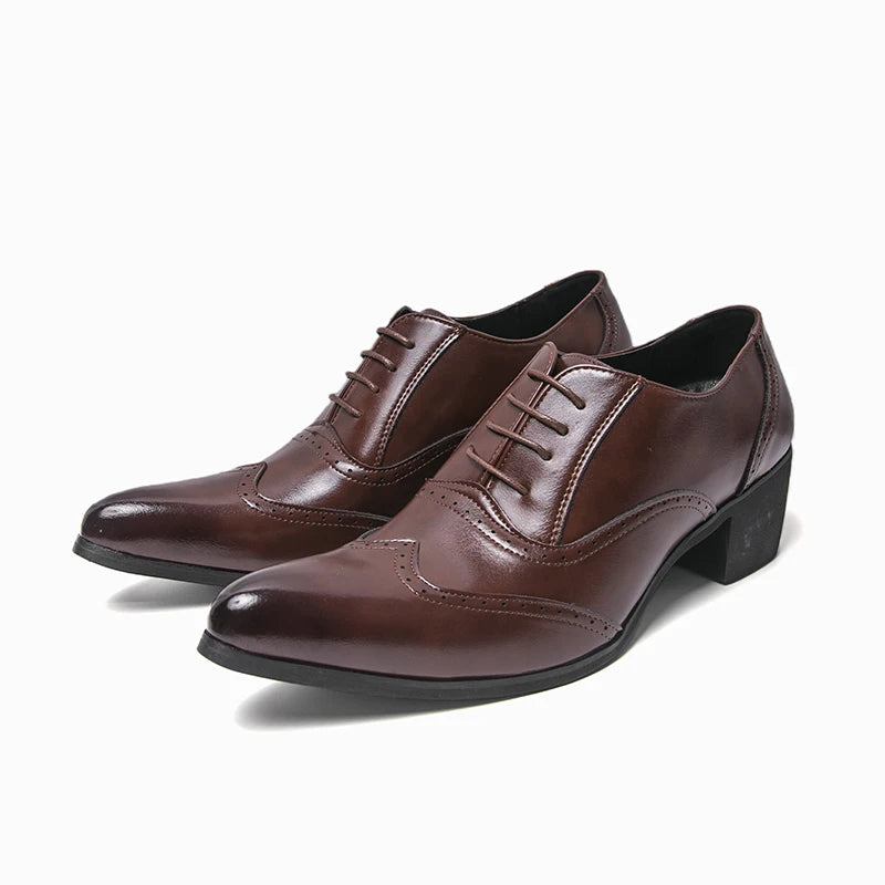 Men's High Heel Business Leather Shoes Mens Pointed Toe Dress Office Flats Men Fashion Wedding Party Oxfords Plus Size 38-46