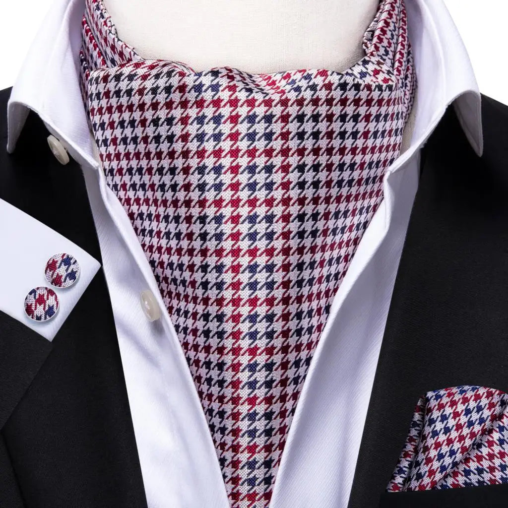 Hi-Tie Mens Ascot Black Pink Blue Red Gold Green Purple White Cravat Tie Hanky Cufflinks for Male Wedding Business Prom