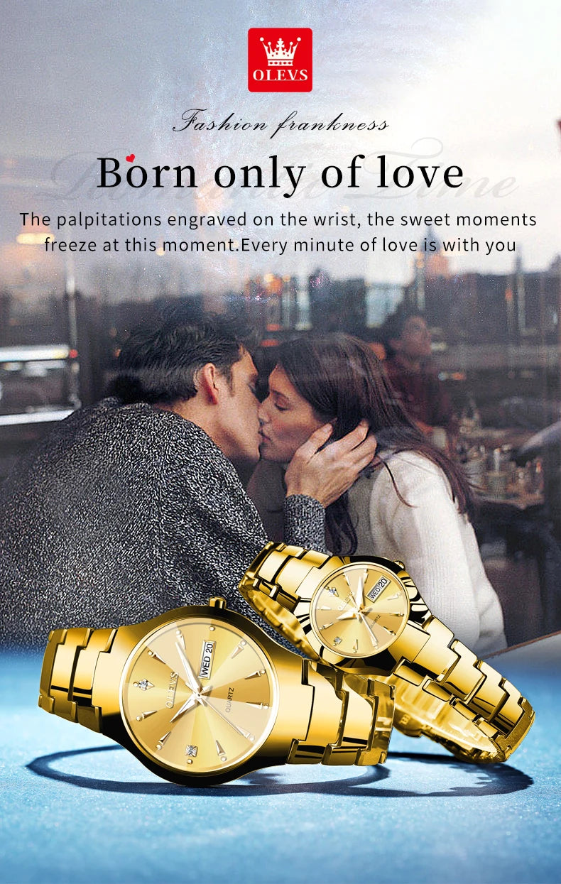 OLEVS Fashion Mens Watches Top Brand Luxury Tungsten Steel Gold Quartz Watch for Man Waterproof Luminous Date Week Wristwatch
