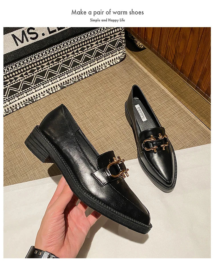 New Women Pointed Toe Leather Casual Shoes British Style Dress Shoes Fashion Cool Slip-on Loafers