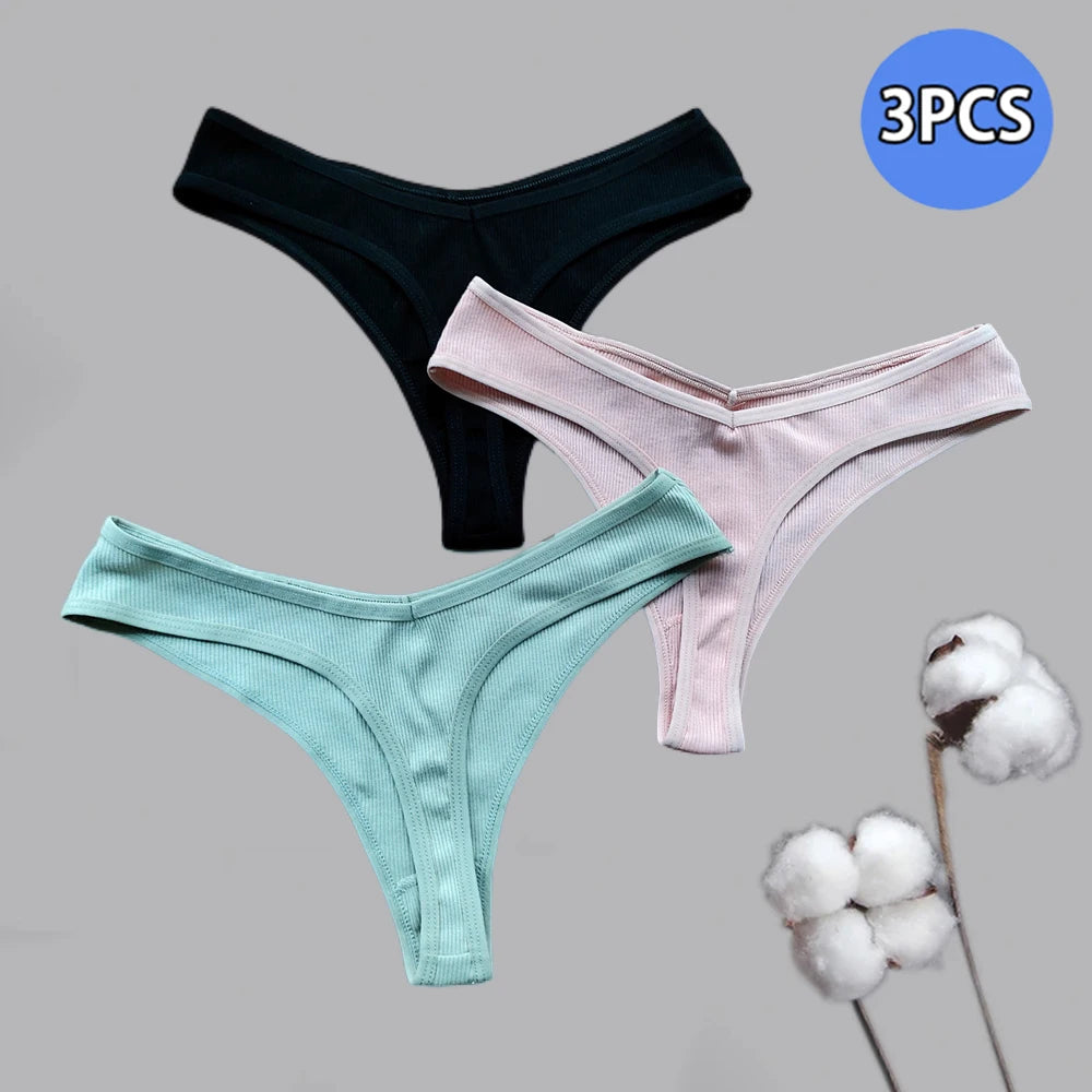 3Pcs/Set Cotton Thongs Women's Panties Sexy Low Waist G-String Briefs Comfortable Seamless Underpants Female Fast Shipping