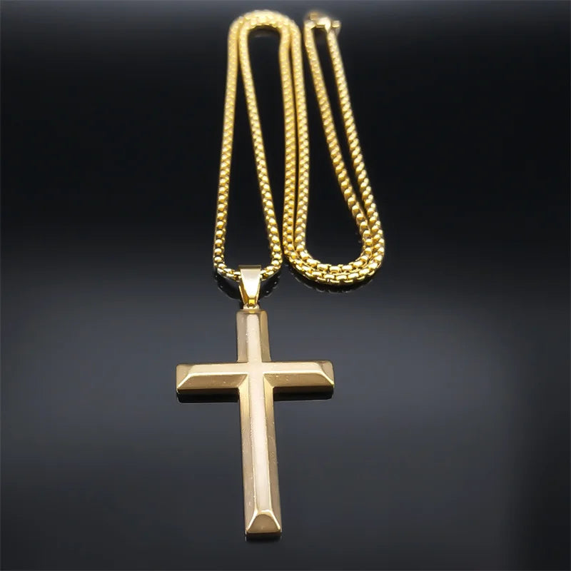 Christ Jesus Crucifix Cross Necklace for Women Men Stainless Steel Gold Color Chain Necklaces Jewelry colar masculino NS01