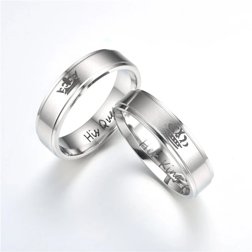 6mm Fashion Stainless Steel Ring His Queen Her King Couple Black Crown Couple Jewelry Anniversary Valentine's Day Gifts