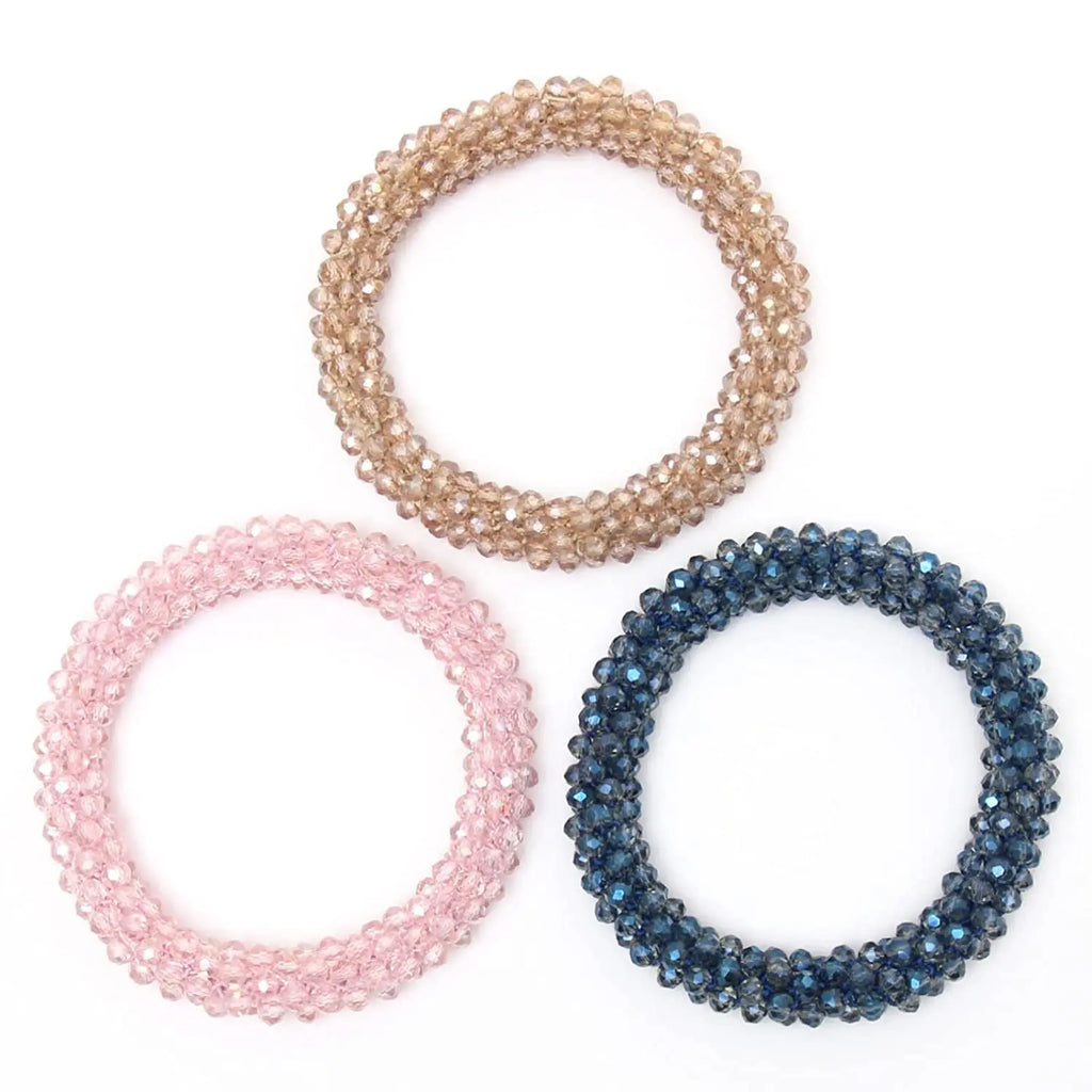 Crystal Beads Hair Ties for Women Vintage Ponytail Scrunchies Elastic Hair Bands Glass Beaded Rubber Hair Rope Accessories