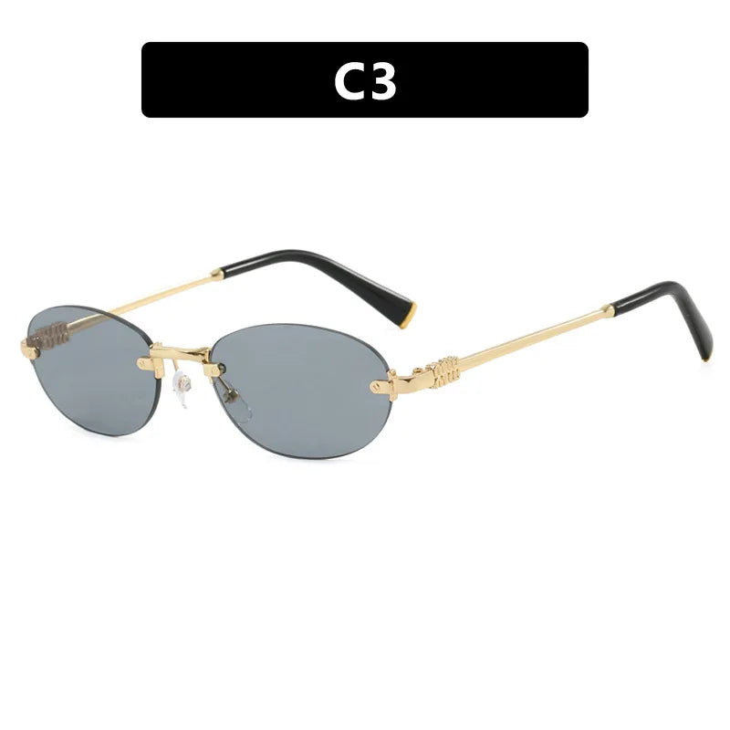New Fashionable Oval Frameless Sunglasses UV400 UV Protection Glasses Fashionable Street Style Outdoor Driving Travel Sunglasses