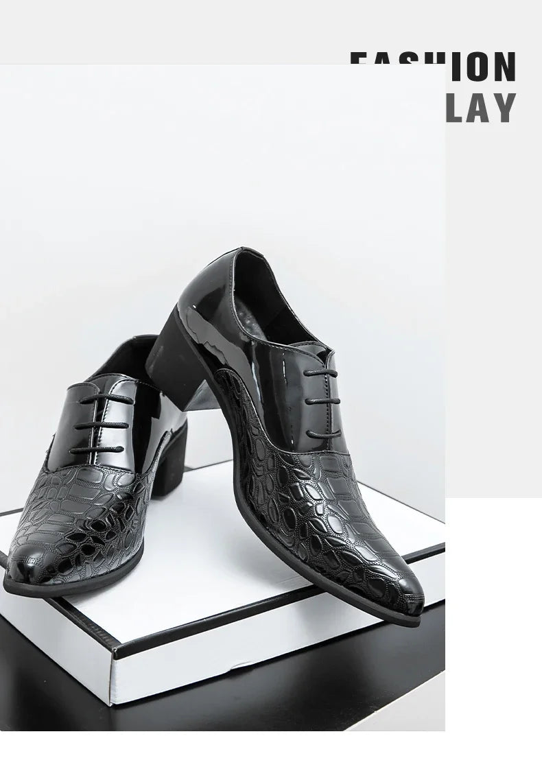 Luxury Multiple Colors High Heel Men's Shoes Fashion Moccasin Man Wedding Shoes Groom Designer Pointed Toe Leather Dress Oxfords