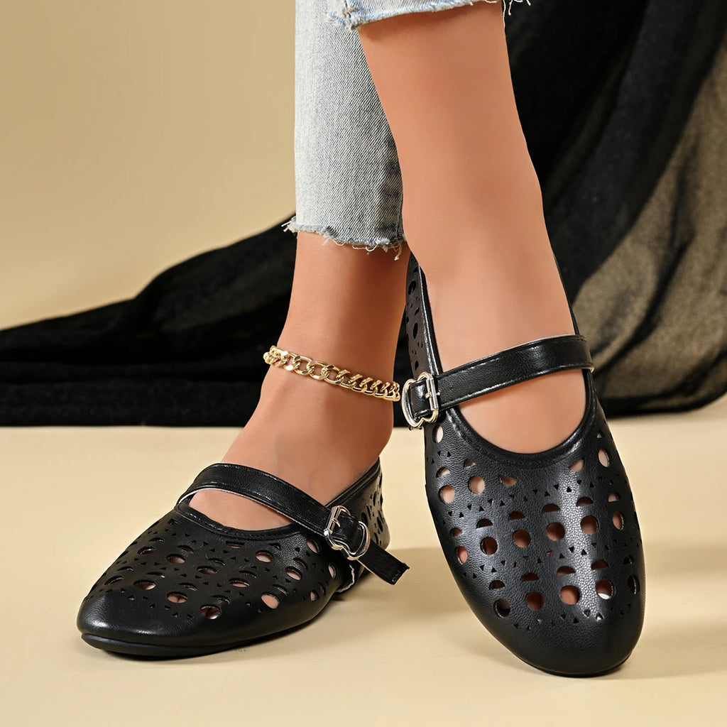 2026 Dress Women's Shoes New Fashion French Style Gir Round-toe Shoes Women's Hollow Out Flat Shoes Multicolor Big Size 42 57768