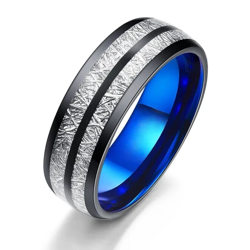 8mm Trendy Stainless Steel Rings For Men Jewelry Party Gift Fashion Black Carbon Fiber Golden Heart Rate Line Men Rings